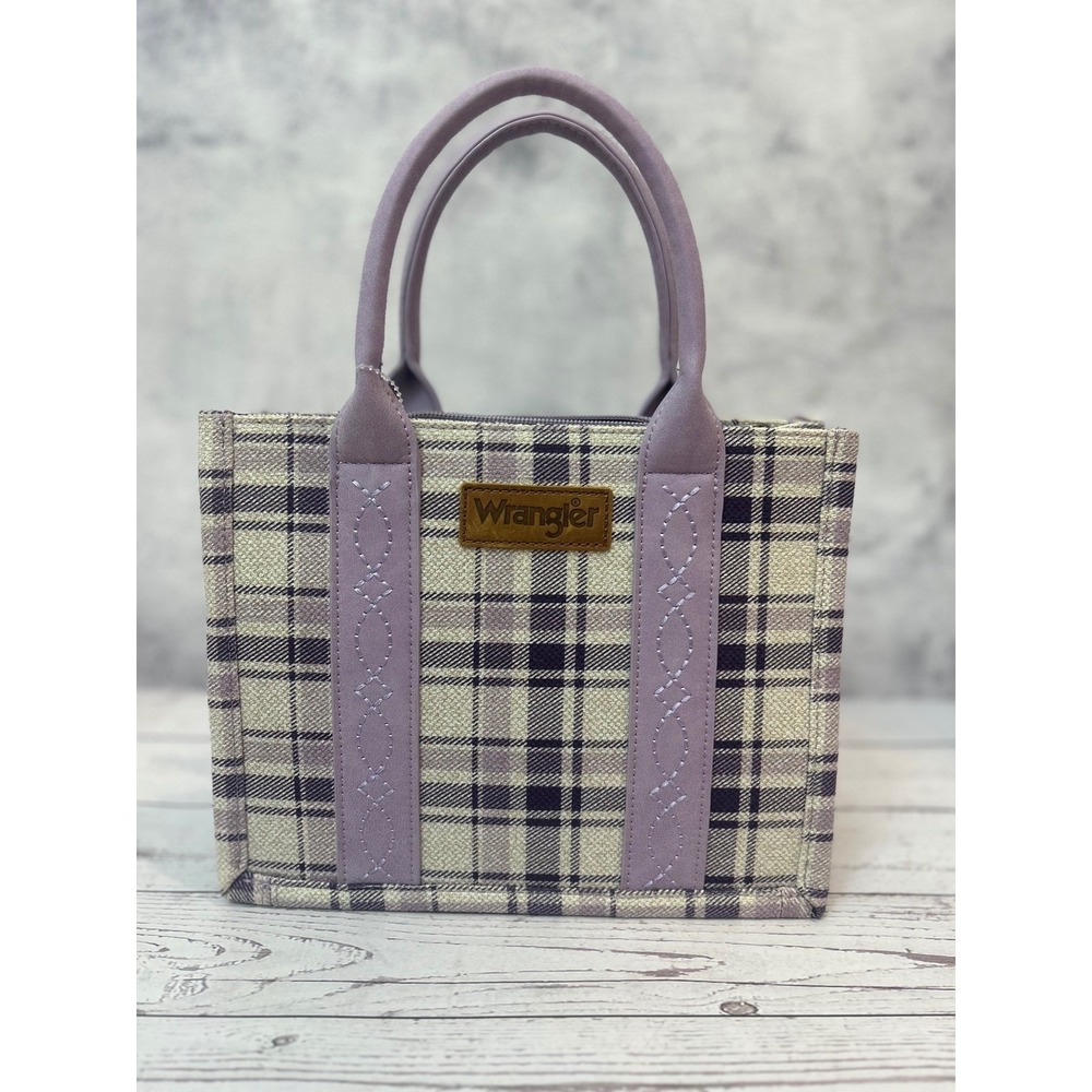 Wrangler Tote Bag Lilac Purple Plaid Canvas Crossbody Handbag Western Stitching
